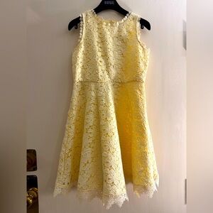 Rare Editions Crochet Lace A-line Skater Dress Butter Yellow Daisy Size XS